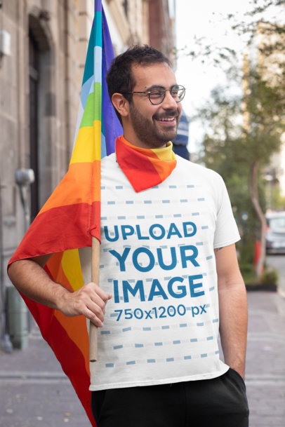 T-Shirt Mockup of a Man Carrying an LGBTQ Pride Flag