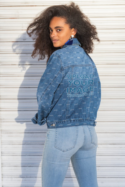 Back-View Mockup of a Woman with Natural Hair Wearing a Denim Jacket 32560