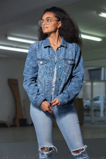 Denim Jacket Mockup of a Stylish Woman Posing