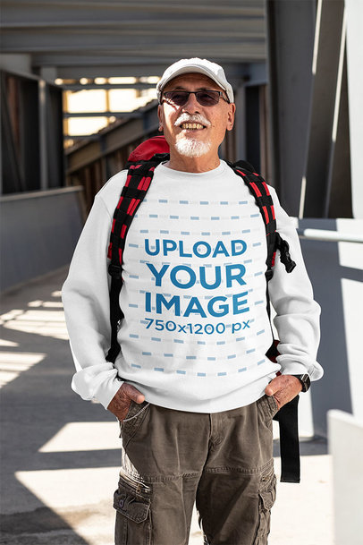 Crewneck Sweatshirt Mockup of a Senior Man Posing