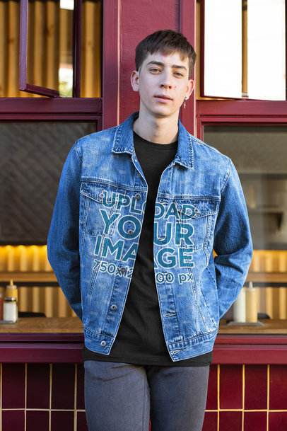 Mockup of a Man Wearing a Denim Jacket 