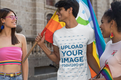 T-Shirt Mockup Featuring a Man Laughing with His Friends 32987