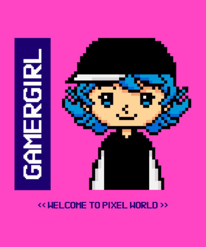 Pixel Art T-Shirt Design Template Featuring a Female Character