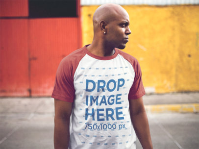 Raglan Tee Mockup of a Young Serious Man