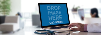MacBook Mockup of a Senior Doctor at a Hospital