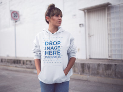 Hoodie Mockup Featuring a Young Trendy Girl with a Hair Bun b12456
