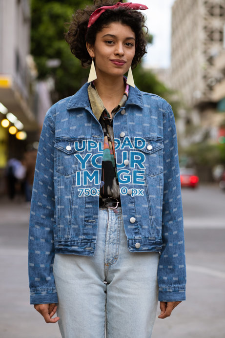Denim Jacket Mockup of a Woman in a Retro Outfit