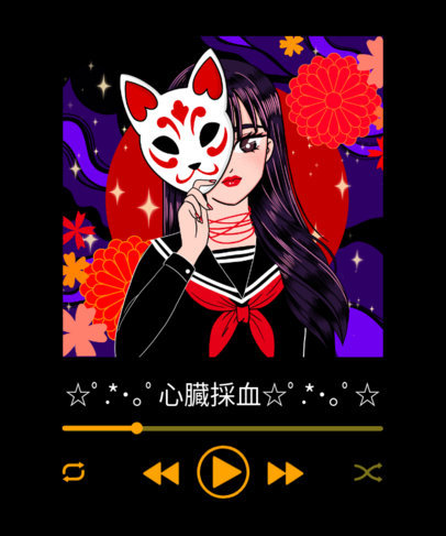 T-Shirt Design Template with a Media Player Featuring a Woman with a Mask
