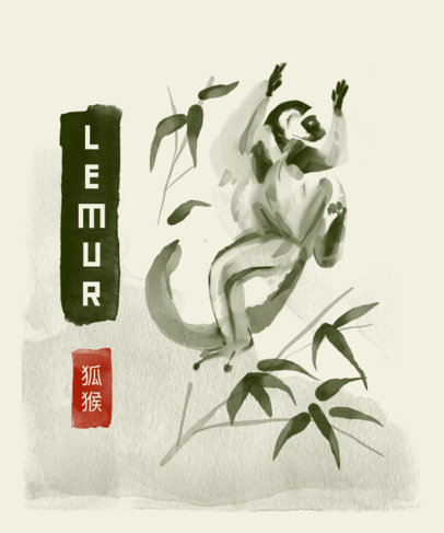 T-Shirt Design Creator with Black Ink Featuring a Lemur 3080d
