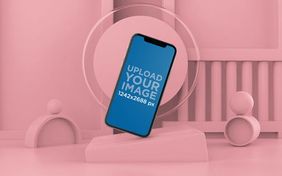 Mockup of an iPhone 11 Pro Balancing on a Corner in a 3D Environment 33915