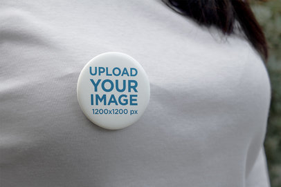 Pin Button Mockup Featuring a Woman with Long Hair