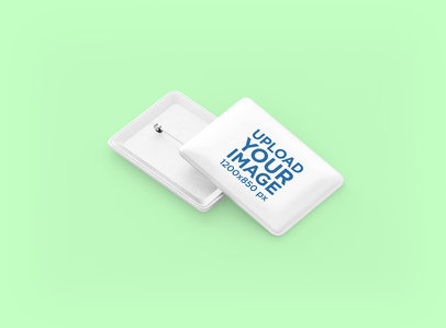 Back and Front View Mockup of a Rectangular Pin Button 3530-el1