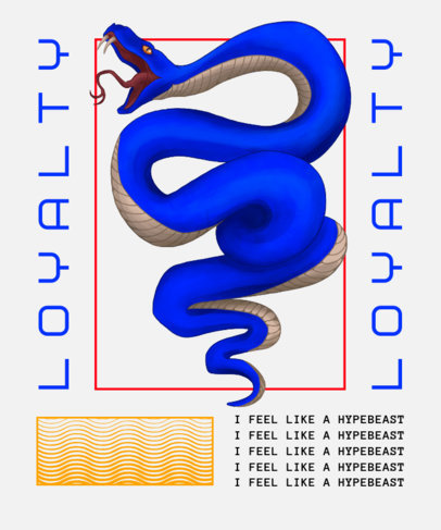 Trendy T-Shirt Design Template with the Illustration of a Blue Snake 2398a