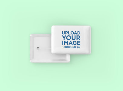 Mockup of the Back and Front of a Rectangle Pin Button 