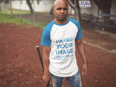 Raglan Tee Mockup of a Young Man at a Baseball Field