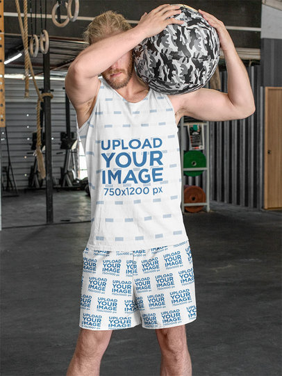 Sublimated Tank Top Mockup of a Man Wearing Shorts