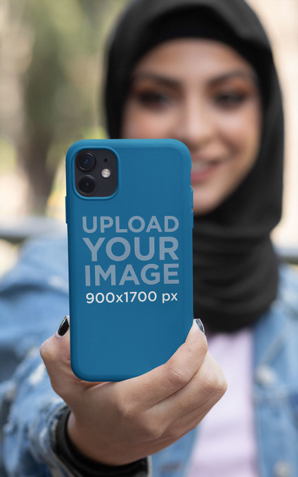 Phone Case Mockup Featuring a Woman in a Hijab
