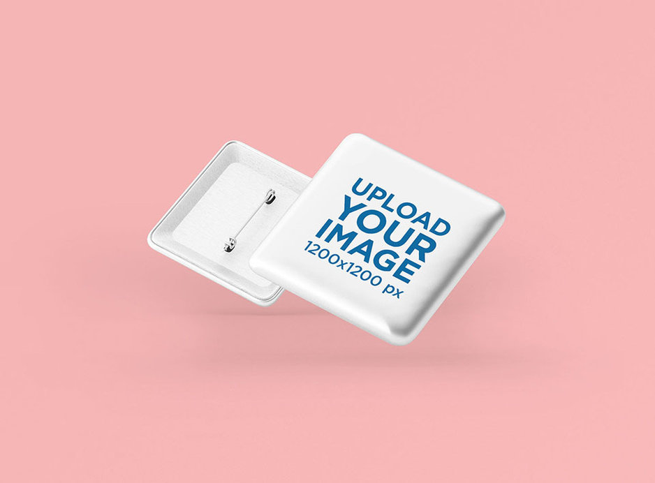 Placeit - Minimal Mockup Featuring Two Square Pin Buttons Floating Over ...
