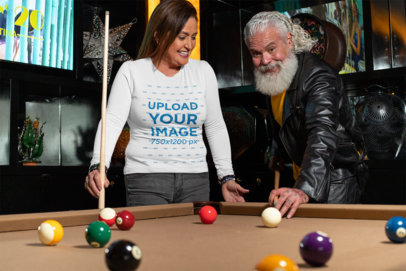 Long Sleeve Tee Mockup of a Woman Standing by a Billiard Table 