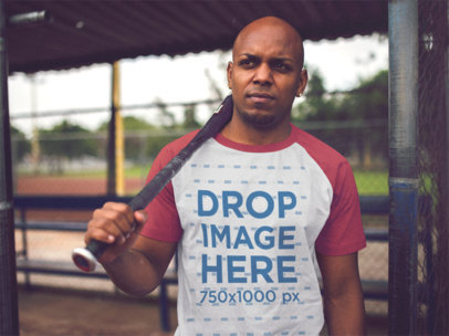 Man Playing Baseball and Wearing a Raglan T-Shirt Mockup