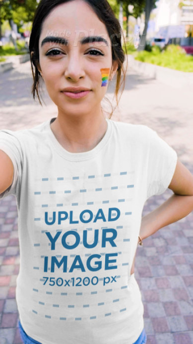 LGBT-Themed T-Shirt Video Featuring a Happy Woman Taking a Selfie 
