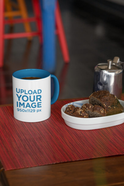 Mockup of an 11 oz Mug with a Color Inner Rim Next to a Brownie 33191