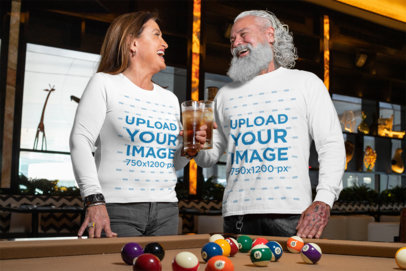 Long Sleeve Mockup Featuring a Middle-Aged Woman and a Man Laughing at a Bar 