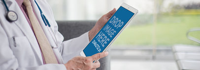 White iPad Pro Mockup Featuring a Doctor in his Office a12445