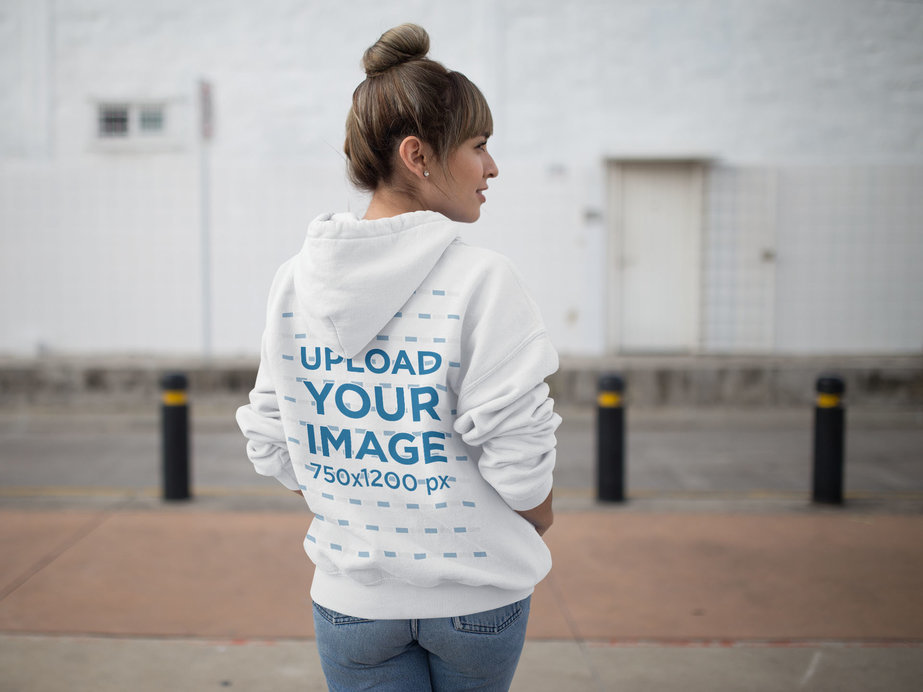 Back Hoodie Mockup of a Trendy Woman with a Hair Bun