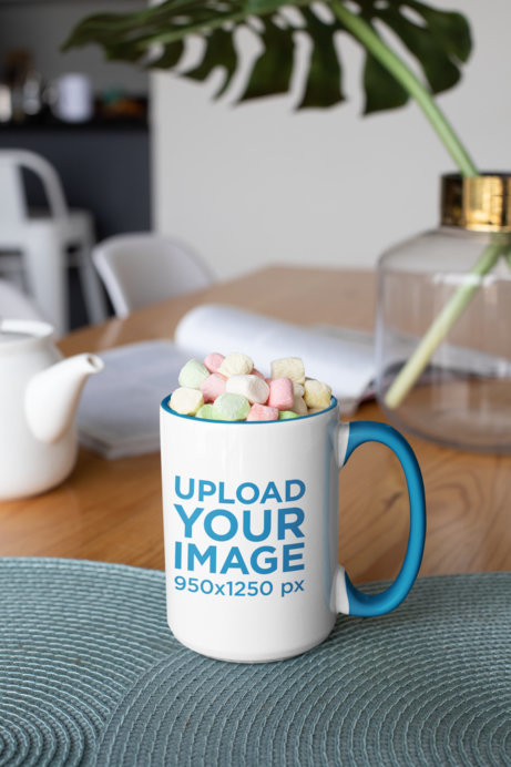 15 oz Coffee Mug Mockup Filled with Marshmallows