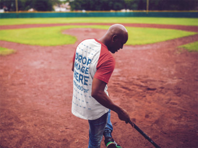 Raglan Tee Mockup of a Guy Playing Baseball (Back)