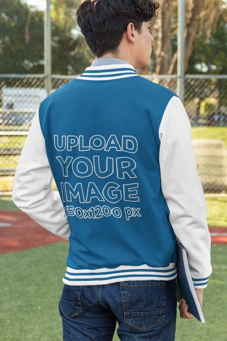 Back-View Mockup of a Man Wearing a College Jacket