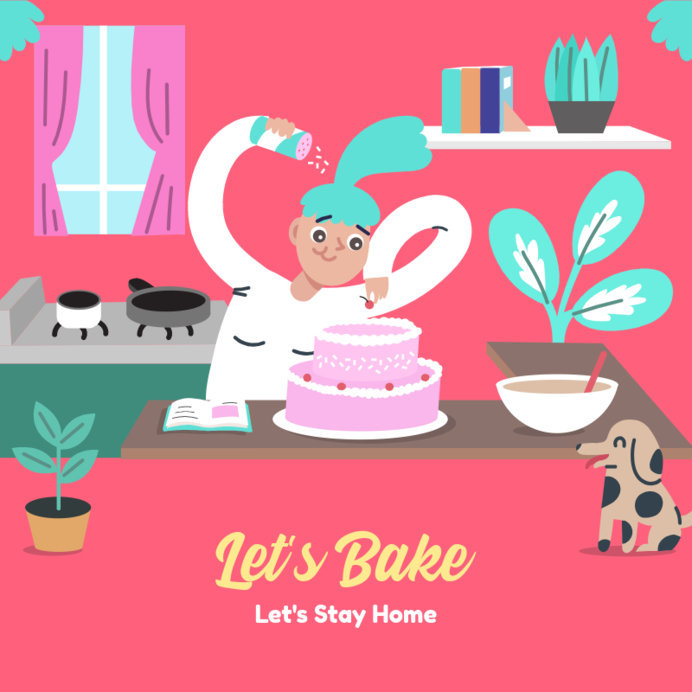 Instagram Post Creator with the Illustration of a Woman Baking at Home
