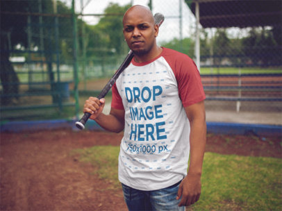 Raglan Tee Mockup of a Guy Playing Baseball