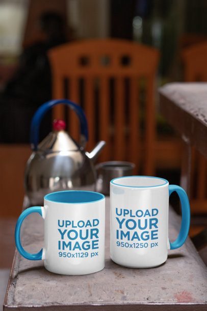 Mockup Featuring Two Colored Rim Mugs of Different Sizes 33306