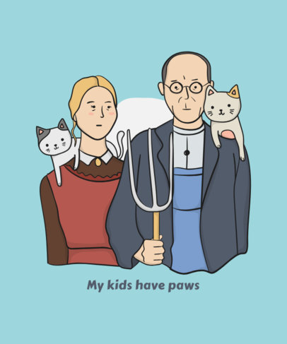 T-Shirt Design Maker Featuring Cats in the American Gothic Painting 834d