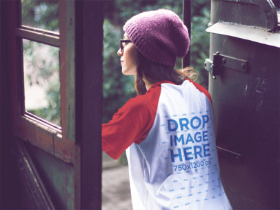 Raglan Tee Mockup of a Woman out Exploring