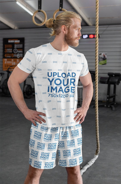 T-Shirt and Shorts Mockup Featuring a Fit Man