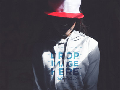 Hoodie Mockup of a Trendy Woman in a Dark Room