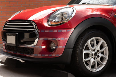 Car Decal Mockup Featuring the Bumper of a Subcompact Car 