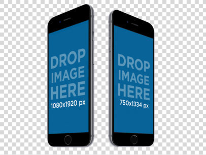 Two Black iPhone 6 Plus Over a Transparent Background Mockup a12292b