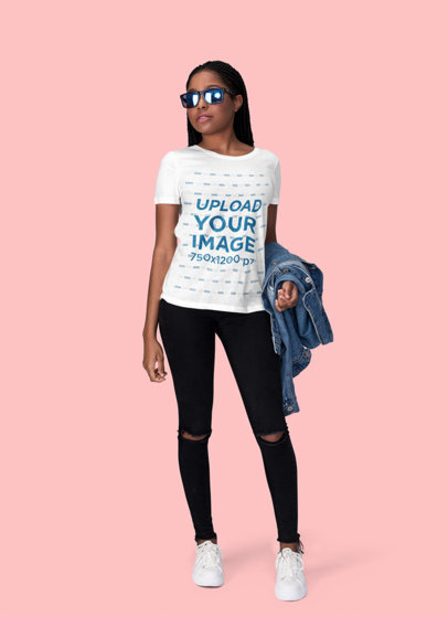 Mockup of a Cool Woman with a T-Shirt and Sunglasses at a Studio