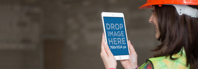 White iPad Mini Featuring a Woman Construction Worker Onsite a12565