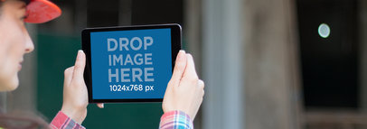 Female Civil Engineer Holding her iPad in Landscape Position Mockup a12567
