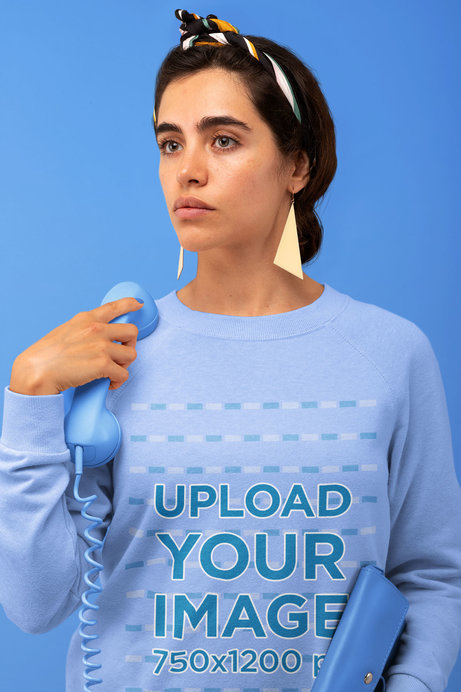 Sweatshirt Mockup of a Woman with a Vintage Monochromatic Setting