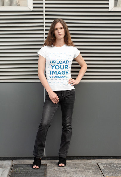 T-Shirt Mockup Featuring a Woman with Casual Look 