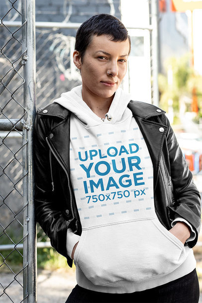 Pullover Hoodie Mockup of a Cool Woman with an Androgynous Look