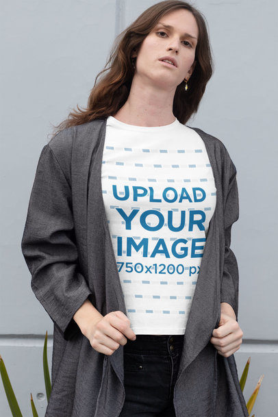 T-Shirt Mockup of a Woman in a Cool Outfit