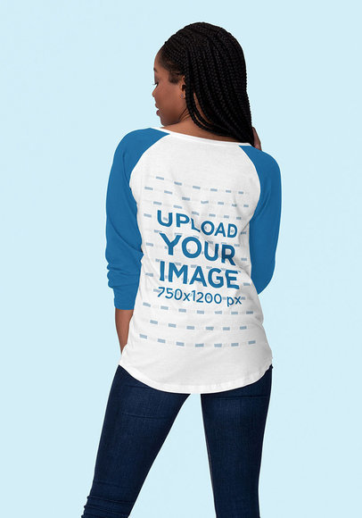Mockup of the Back of a Woman with Locks Wearing a Raglan Tee