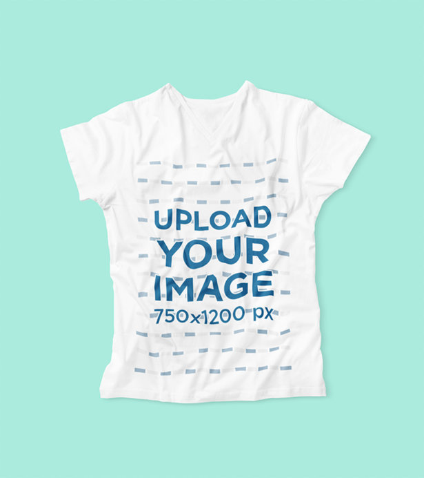 V-Neck T-Shirt Mockup Featuring a Plain Color Background 